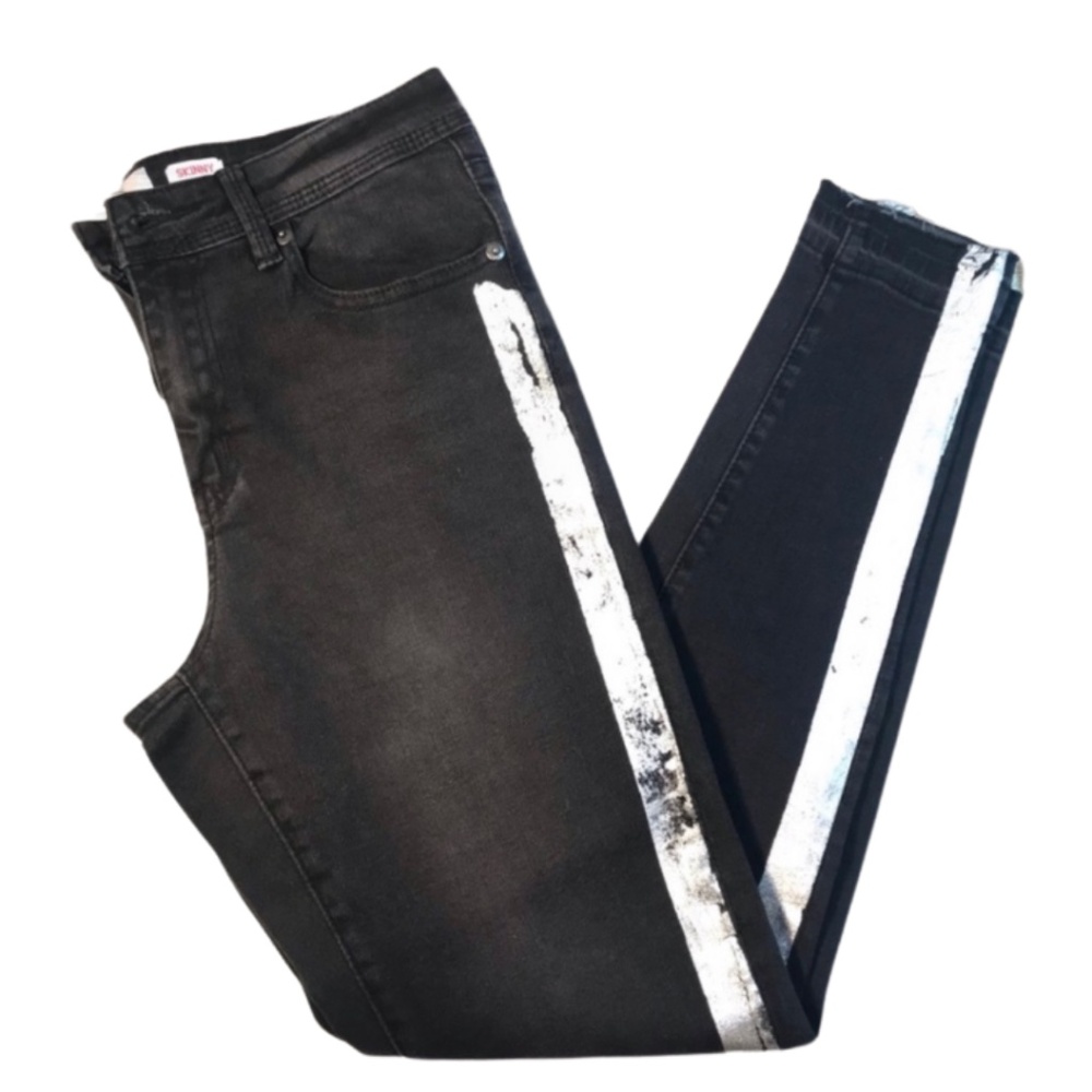 NWT Bongo Skinny Black Silver Stripe Jeans